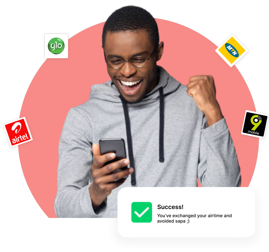 man rejoicing holding a phone